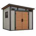 Abri de jardin 240 x 180 x 220 cm bois gris et naturel avec double porte style contemporain