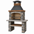 Barbecue de jardin 140 x 75 x 230 cm en pierre gris noir et bois avec grille réglable