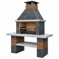 Barbecue de jardin 150 x 70 x 245 cm en pierre gris anthracite et bois avec cheminée et grilles réglables