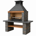 Barbecue fixe extérieur 150 x 80 x 230 cm en pierre noire et acier avec grille réglable