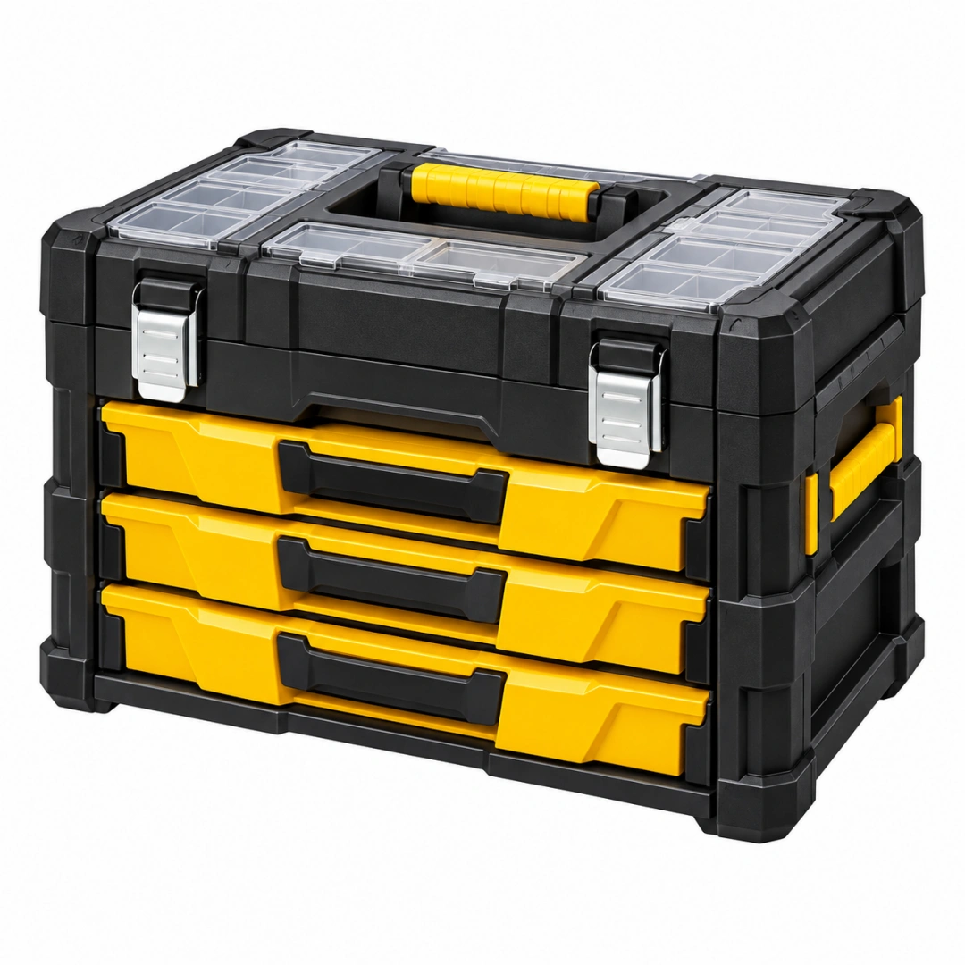 Boîte à outils 50 x 30 x 35 cm en plastique noir et jaune avec 3 tiroirs de rangement