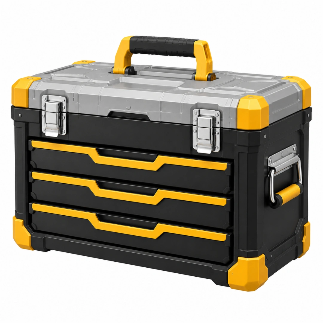 Caisse à outils 60 x 35 x 40 cm en plastique noir gris jaune à 3 tiroirs portable