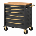 Servante d'atelier 76 x 46 x 91 cm en acier noir et bois avec 6 tiroirs sur roulettes