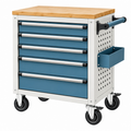 Servante d'atelier 77 x 46 x 97 cm en acier bleu avec plateau en bambou et 6 tiroirs