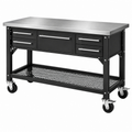 Établi d'atelier 152 x 61 x 94 cm en acier noir et inox avec 5 tiroirs sur roulettes