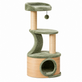 Arbre à chat 50 x 50 x 120 cm vert en bois tissu peluche et sisal avec niche griffoirs et perchoir