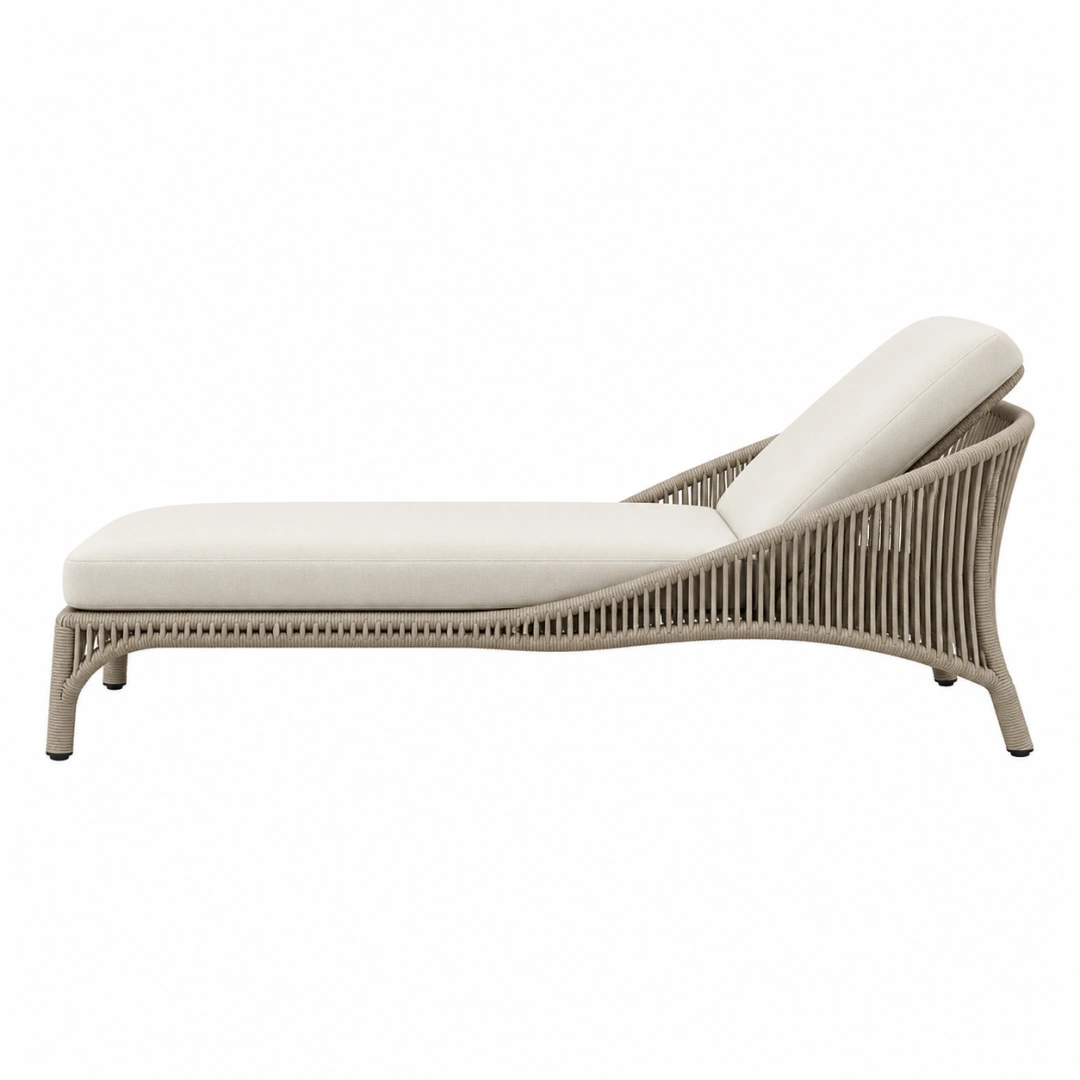 Méridienne d'extérieur 190 x 75 x 78 cm en cordage tressé beige - relaxation jardin contemporaine