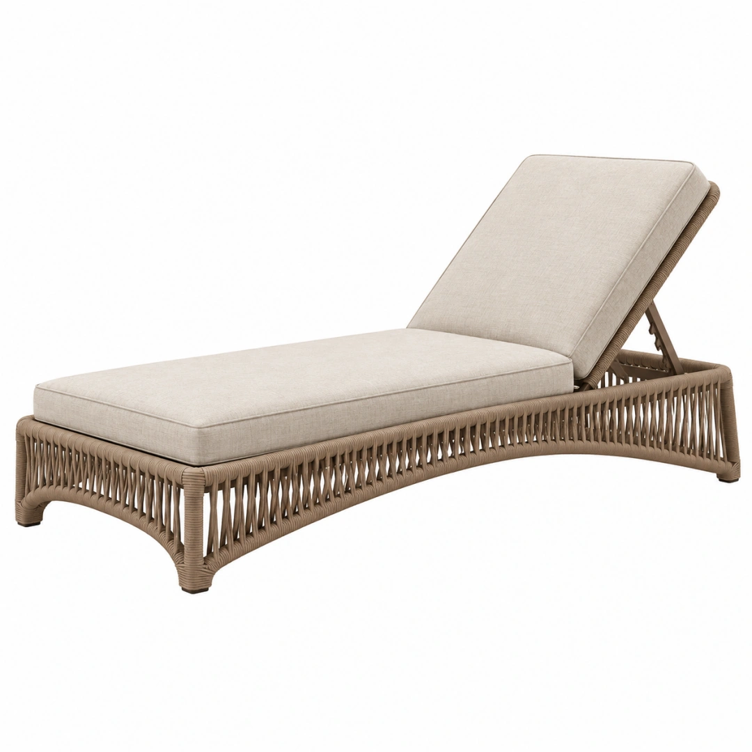 Bain de soleil 200 x 70 cm en rotin tressé beige avec dossier réglable pour extérieur