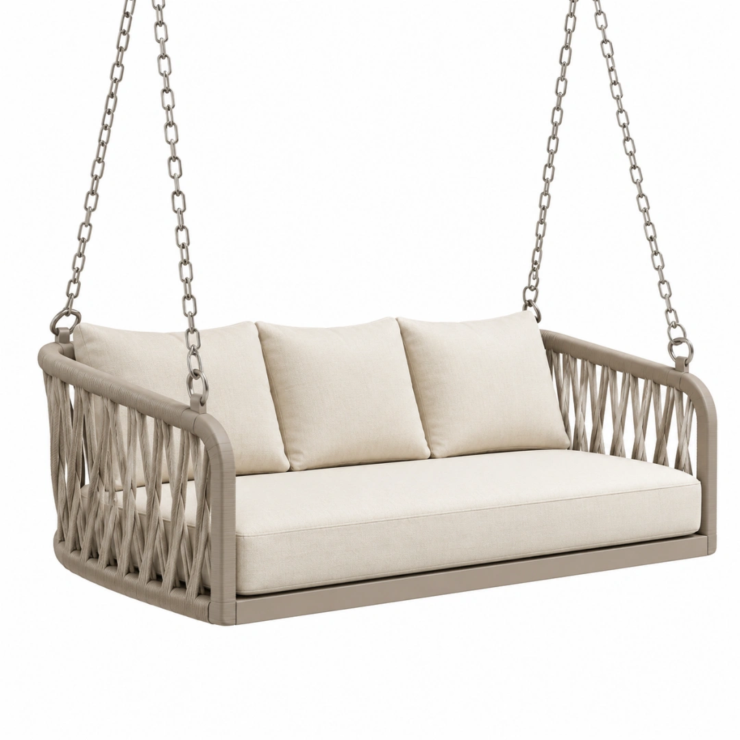 Balancelle suspendue 180 x 85 x 70 cm en corde tressée beige pour extérieur style contemporain