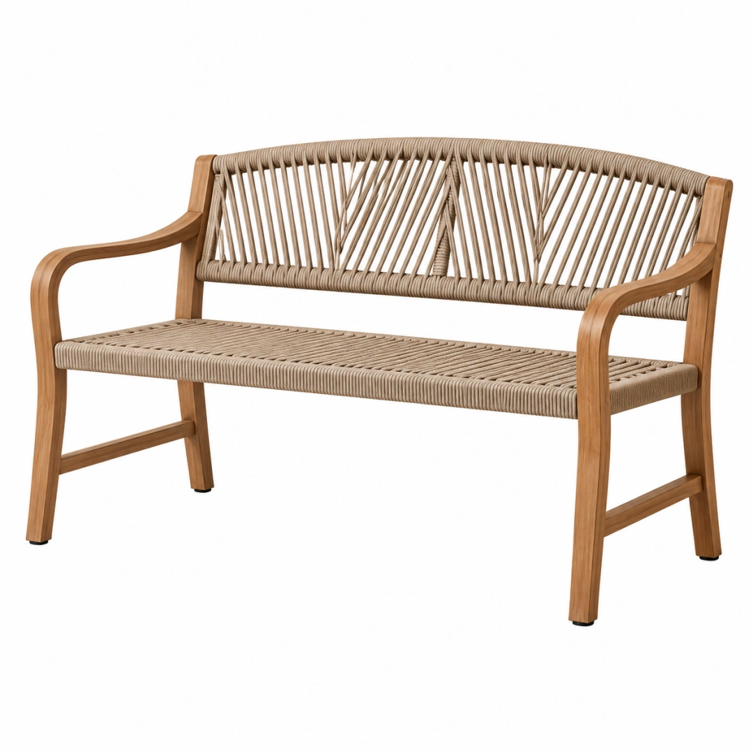 Banc de jardin 120 x 60 x 85 cm en bois brun et corde beige style naturel