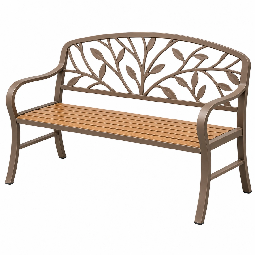 Banc de jardin 120 x 60 x 88 cm métal et bois brun style végétal