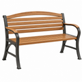 Banc de jardin 125 cm en bois et métal marron noir avec accoudoirs