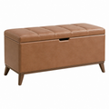 Banc coffre 100 cm en similicuir marron avec rangement style contemporain